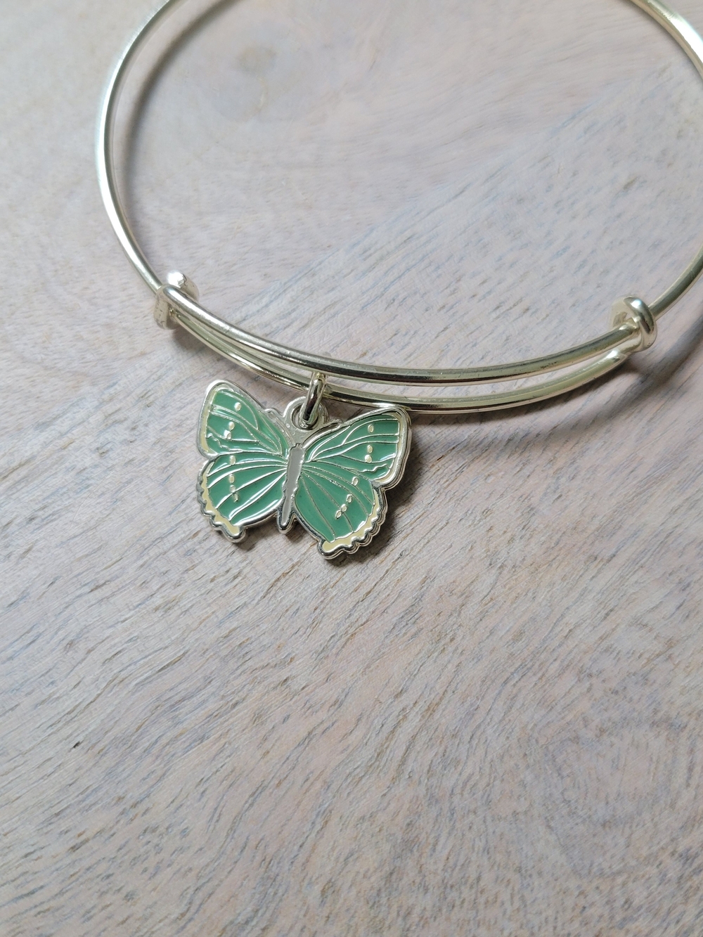 Alex And Ani Silver-Tone Mint Green Butterfly Charm Bangle